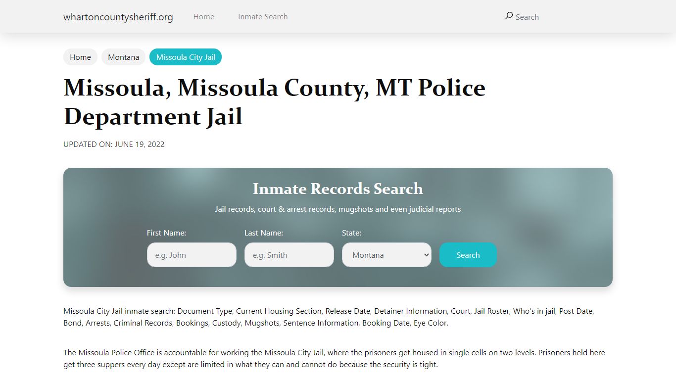 Missoula, MT City Jail Inmates, Arrests